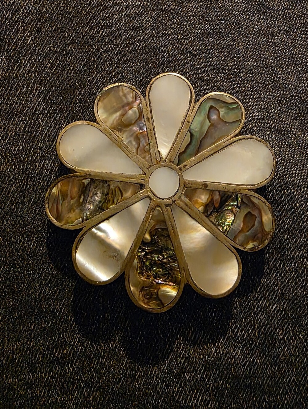 Vintage Mid Century Abalone Flower Belt Buckle